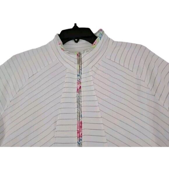 Pebble Beach Gray Dry Luxe Performance Zip-Up Jacket Women Size XL White Striped - Picture 10 of 10